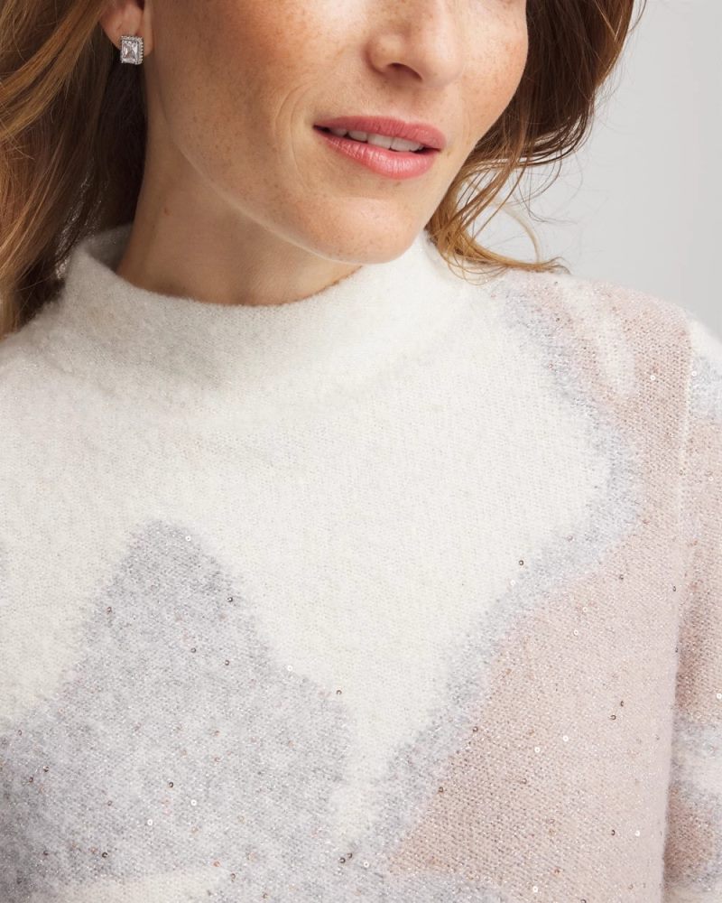 Chicos Bloom Metallic Intarsia Pullover Sweater - BIRCH BARK