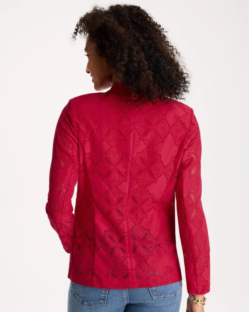 Chicos Lace Cutwork Blazer - CHERRY LUSH