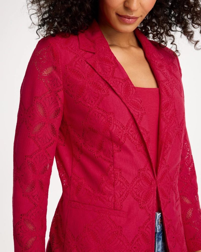 Chicos Lace Cutwork Blazer - CHERRY LUSH