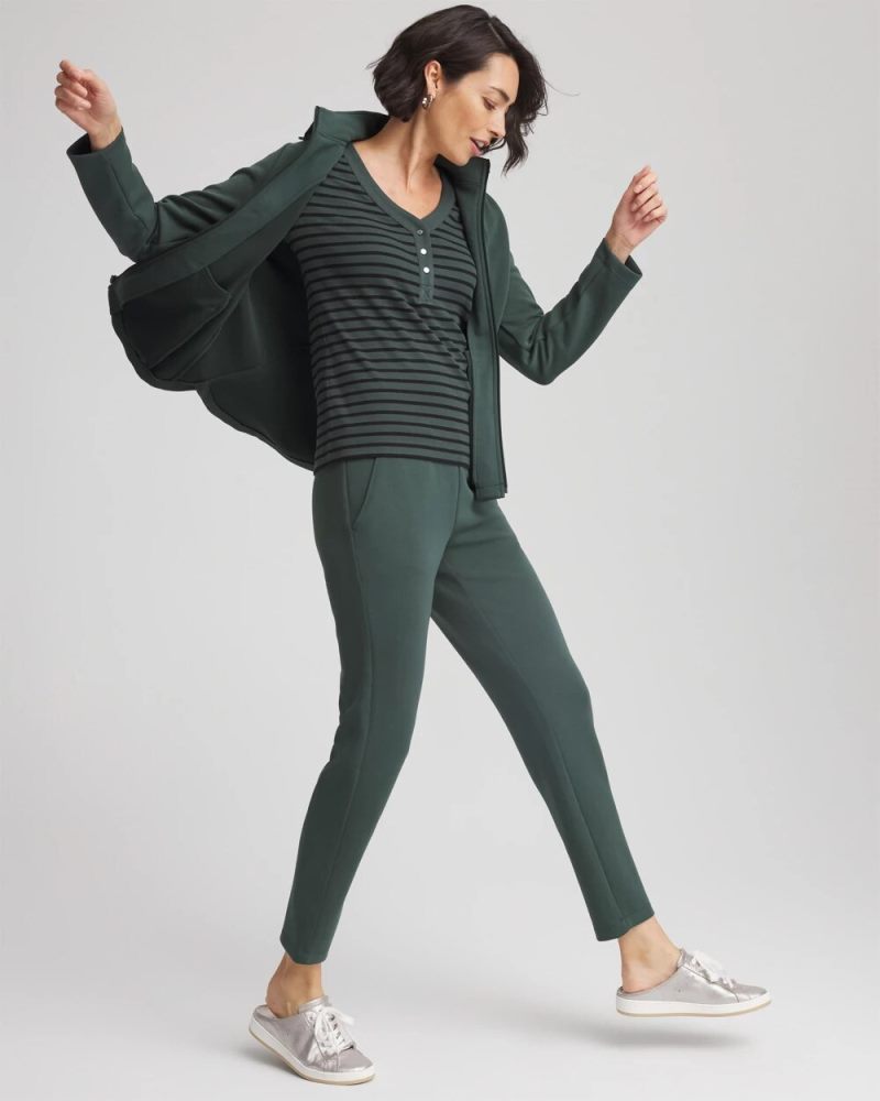 Chicos Zenergy® Ribbed Striped Henley Tee - DARKEST SPRUCE