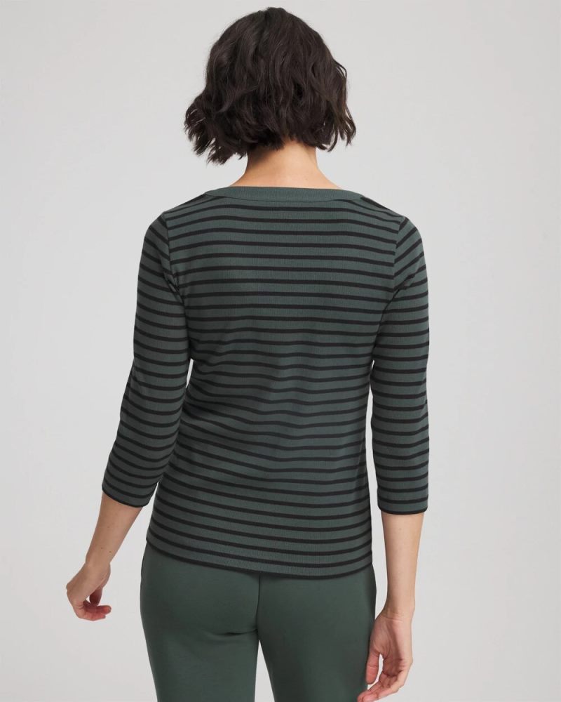 Chicos Zenergy® Ribbed Striped Henley Tee - DARKEST SPRUCE
