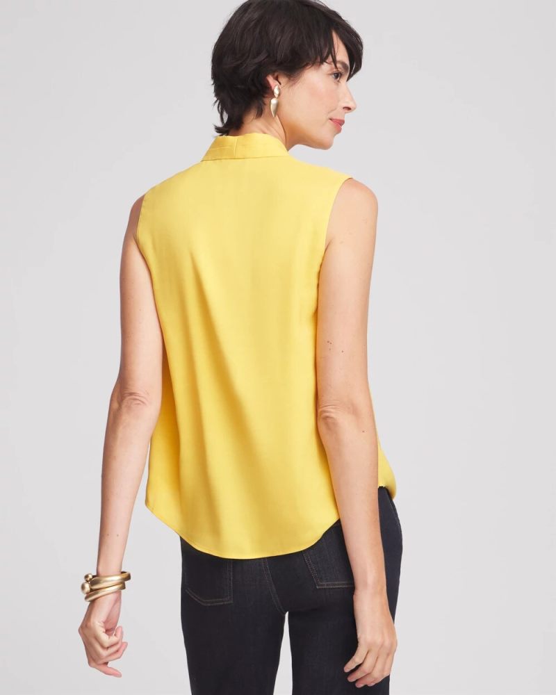 Chicos Matte Satin Pleated Top - SEMOLINA
