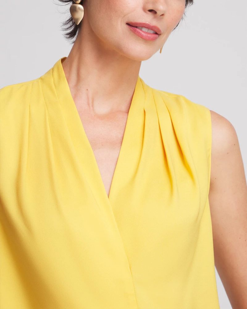 Chicos Matte Satin Pleated Top - SEMOLINA