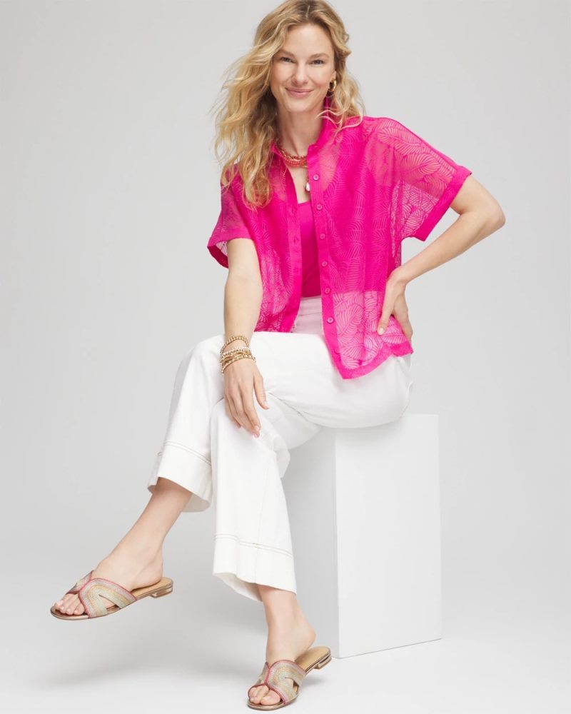 Chicos Deco Burnout Shirt - CRUSHED BERRIES