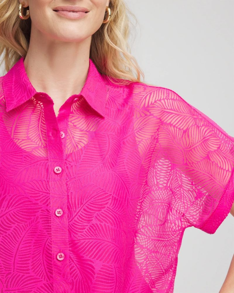 Chicos Deco Burnout Shirt - CRUSHED BERRIES