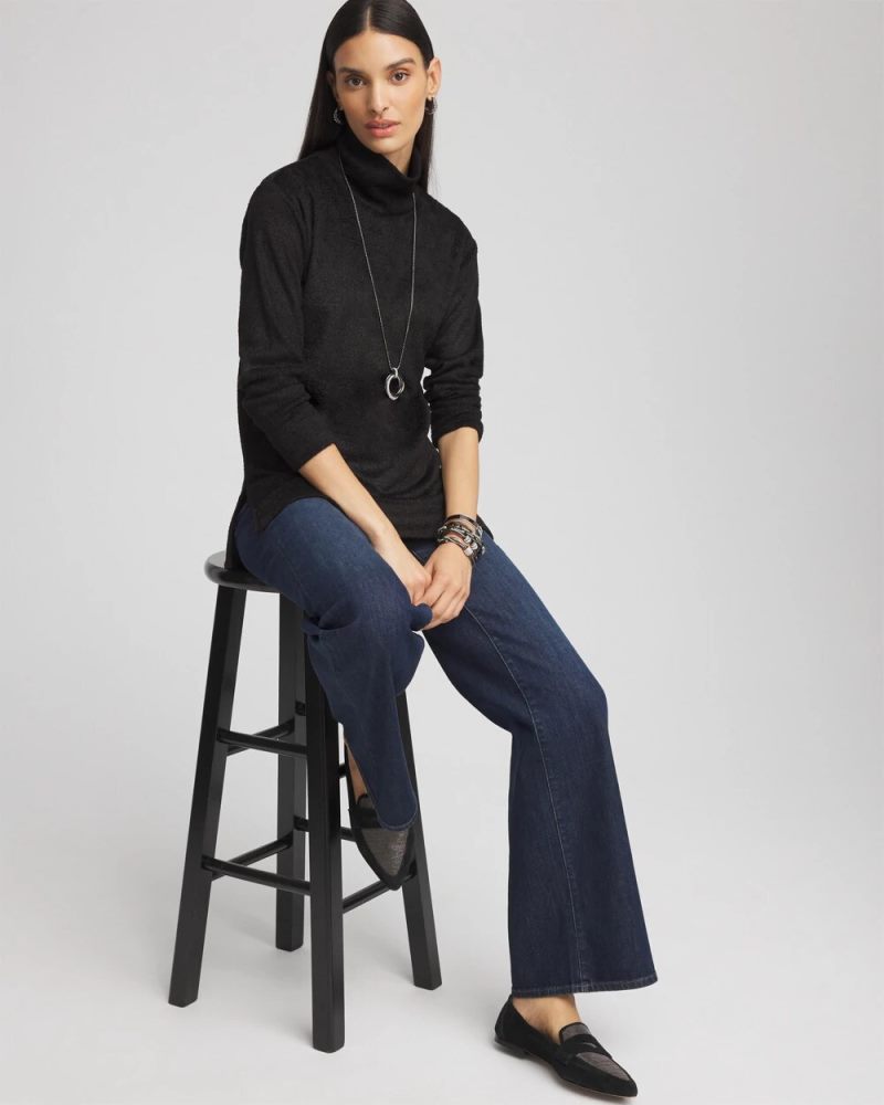 Chicos Cozy Mock Neck Jacquard Tunic - BLACK