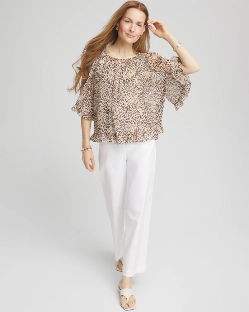 Chicos Animal Print Georgette Blouse - ECRU