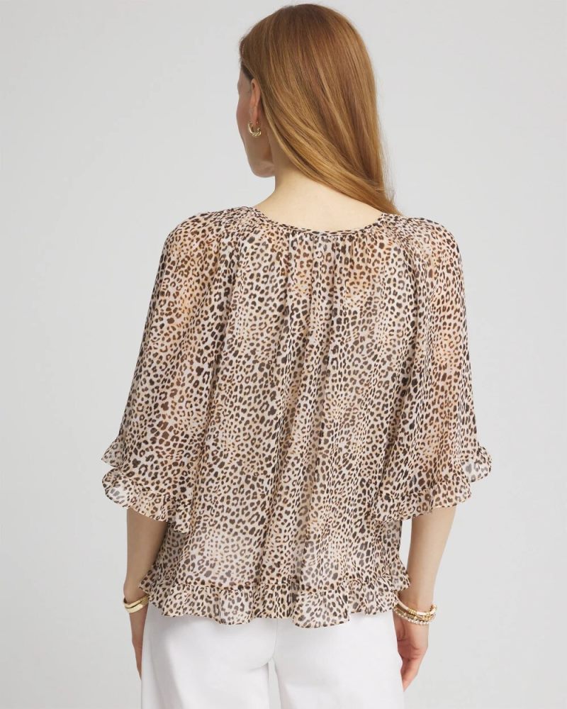 Chicos Animal Print Georgette Blouse - ECRU