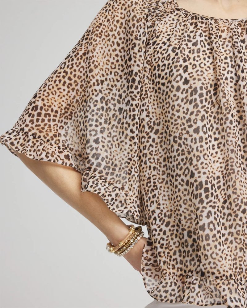 Chicos Animal Print Georgette Blouse - ECRU
