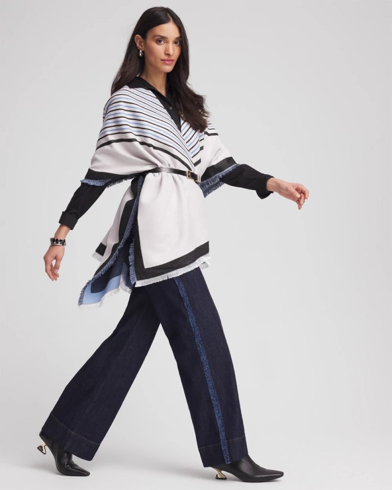Chicos Woven Reversible Ruana - PASSPORT BLUE