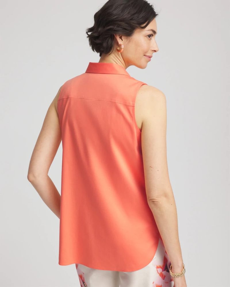 Chicos No Iron Sleeveless Sateen-Stretch Shirt - SUNSET PEACH