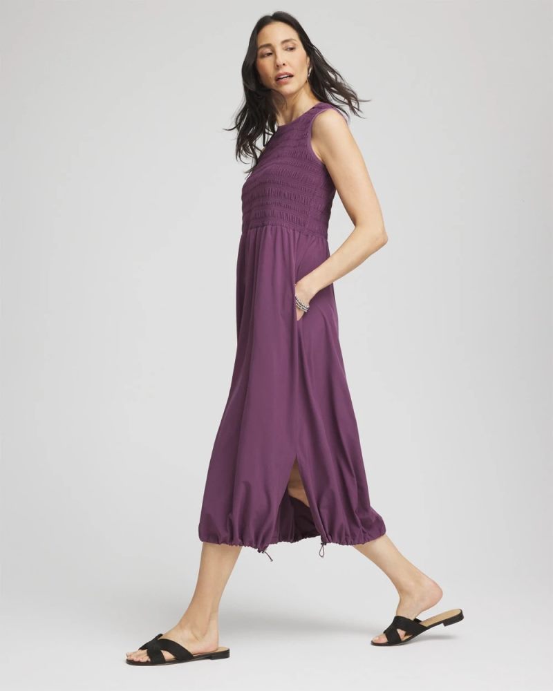 Chicos Zenergy® UPF Smocked Midi Dress - WASHED GRAPE