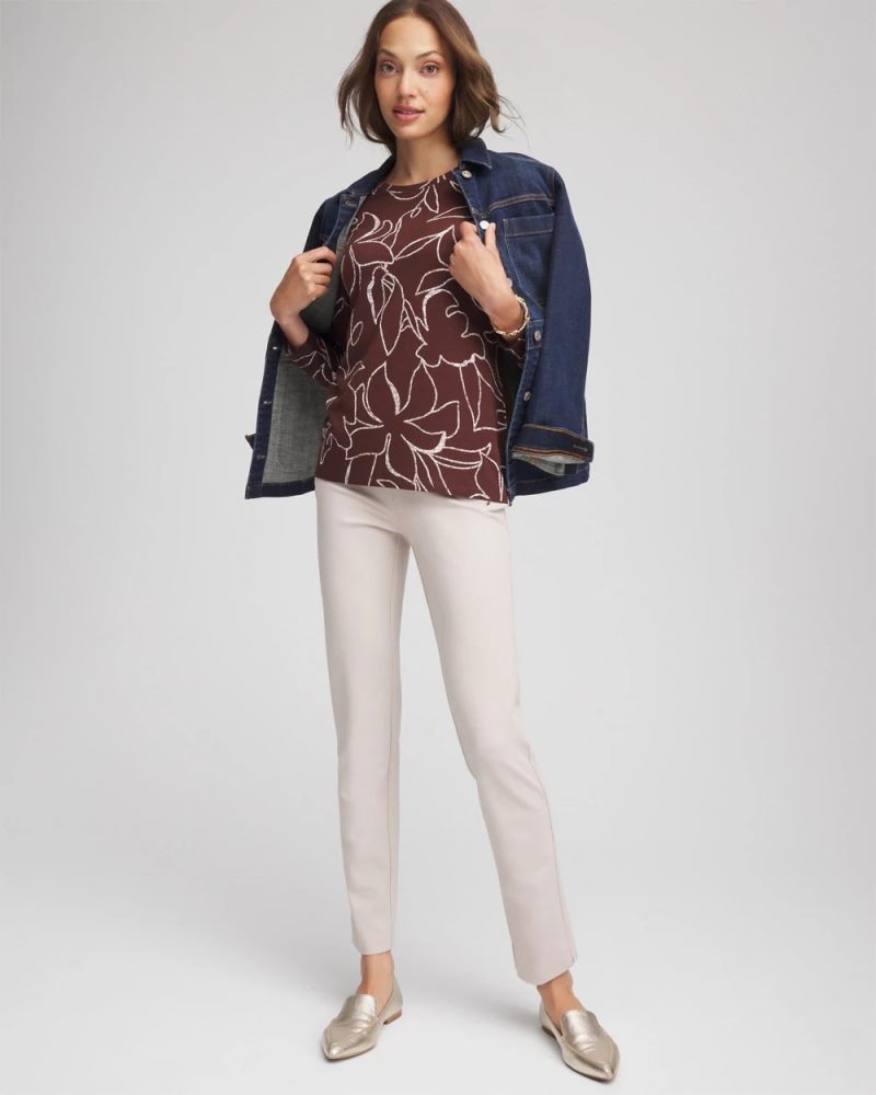 Chicos Floral Touch of Cool™ Layering Tee - CACAO