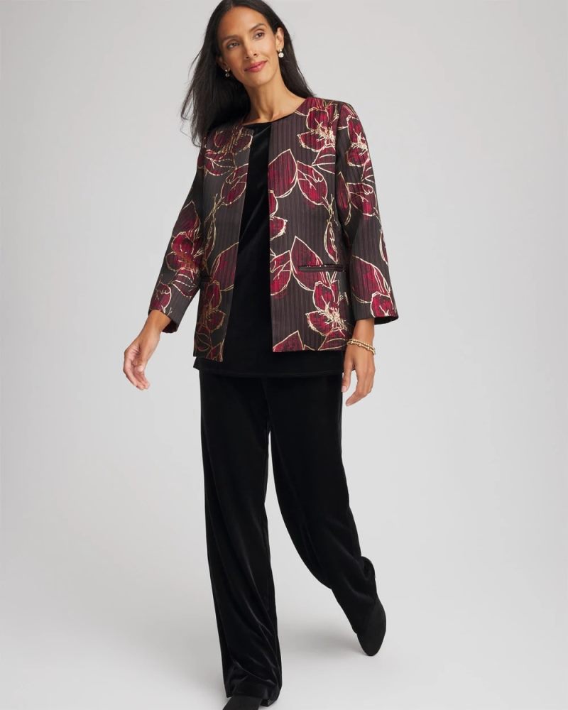 Chicos Travelers™ Collection Jacquard Foiled Floral Jacket - RED