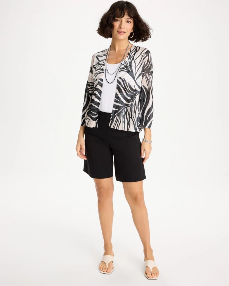 Chicos Vacay Leaf Summer Romance Cardigan - BLACK