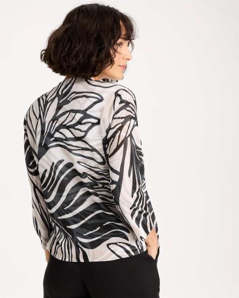 Chicos Vacay Leaf Summer Romance Cardigan - BLACK