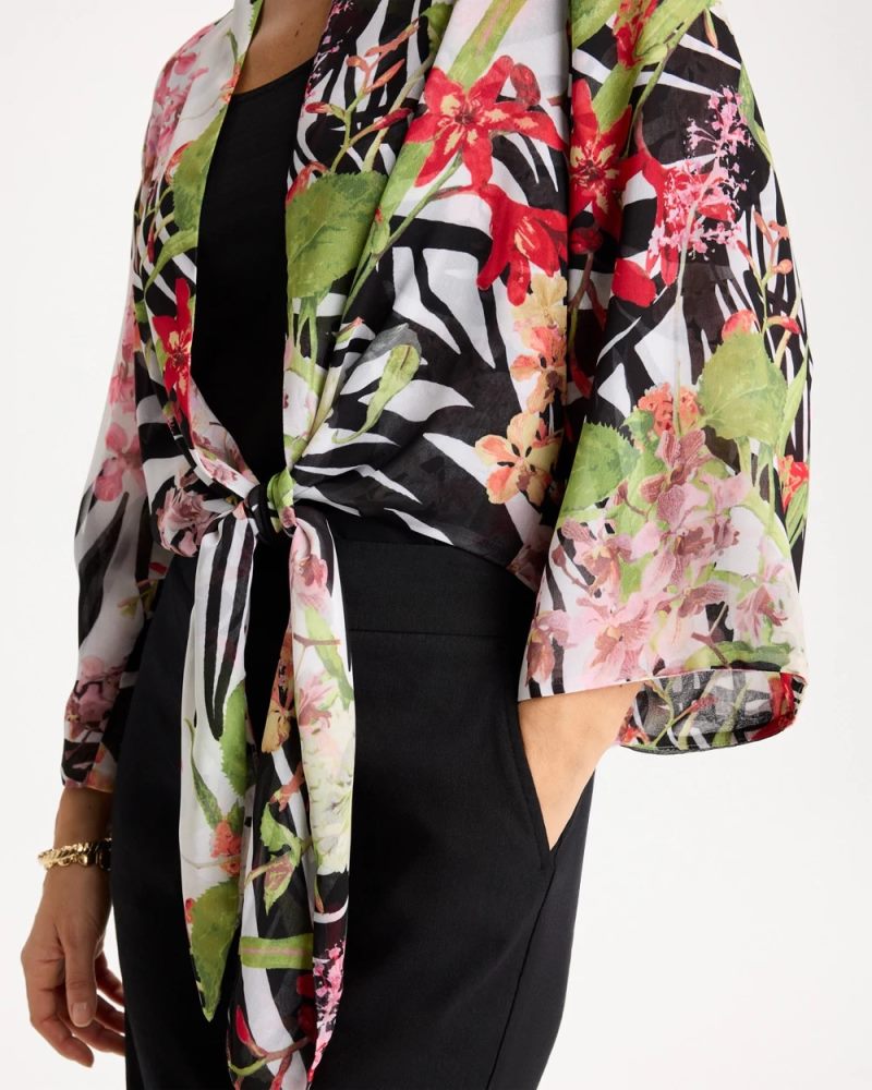 Chicos Georgette Tie-Front Kimono - BLACK