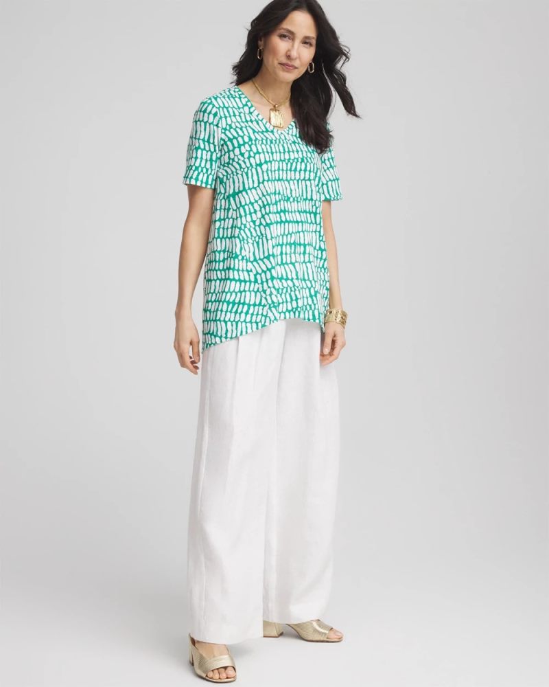 Chicos Tropical Short Sleeve Forward-Seam Tee - EDEN GREEN