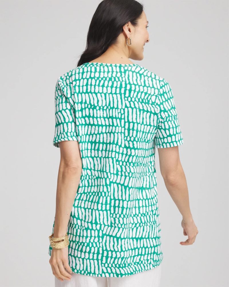 Chicos Tropical Short Sleeve Forward-Seam Tee - EDEN GREEN