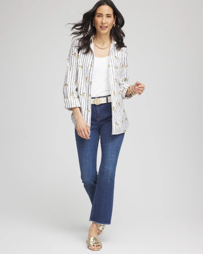 Chicos No Iron Leopard Graphic Shirt - OPTIC WHITE