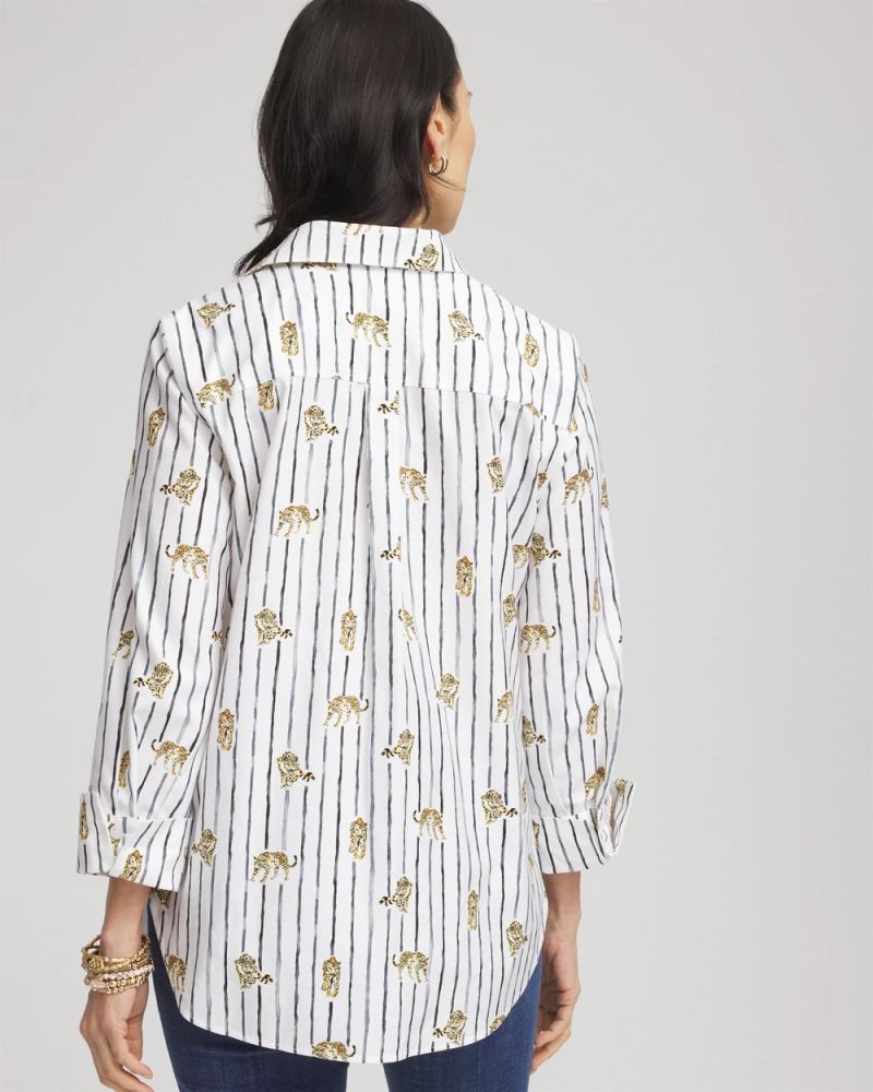 Chicos No Iron Leopard Graphic Shirt - OPTIC WHITE