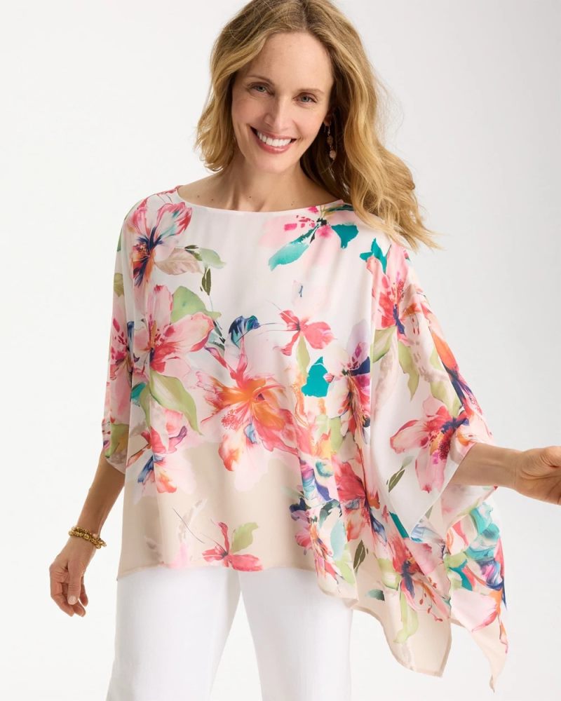 Chicos Croix Collage Classic Poncho - CALYPSO CORAL