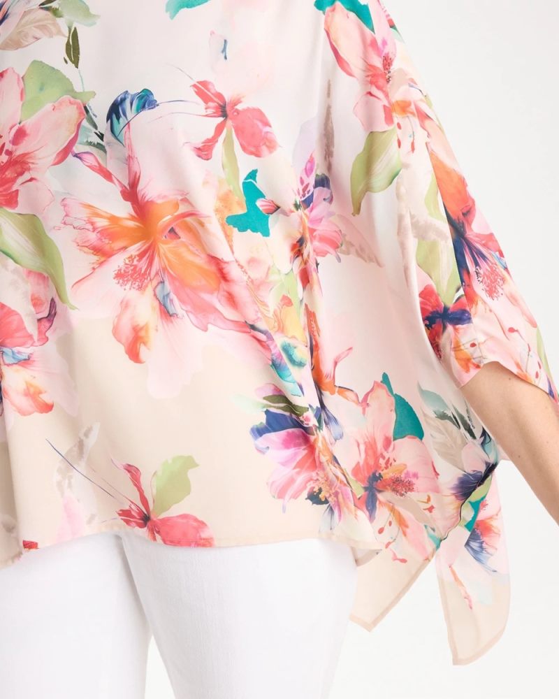 Chicos Croix Collage Classic Poncho - CALYPSO CORAL