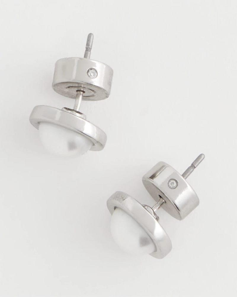 Chicos Silver Pearl Stud Earrings - PEARL