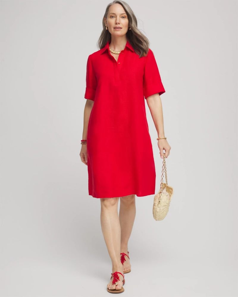 Chicos Linen Shirtdress - RED GLOW