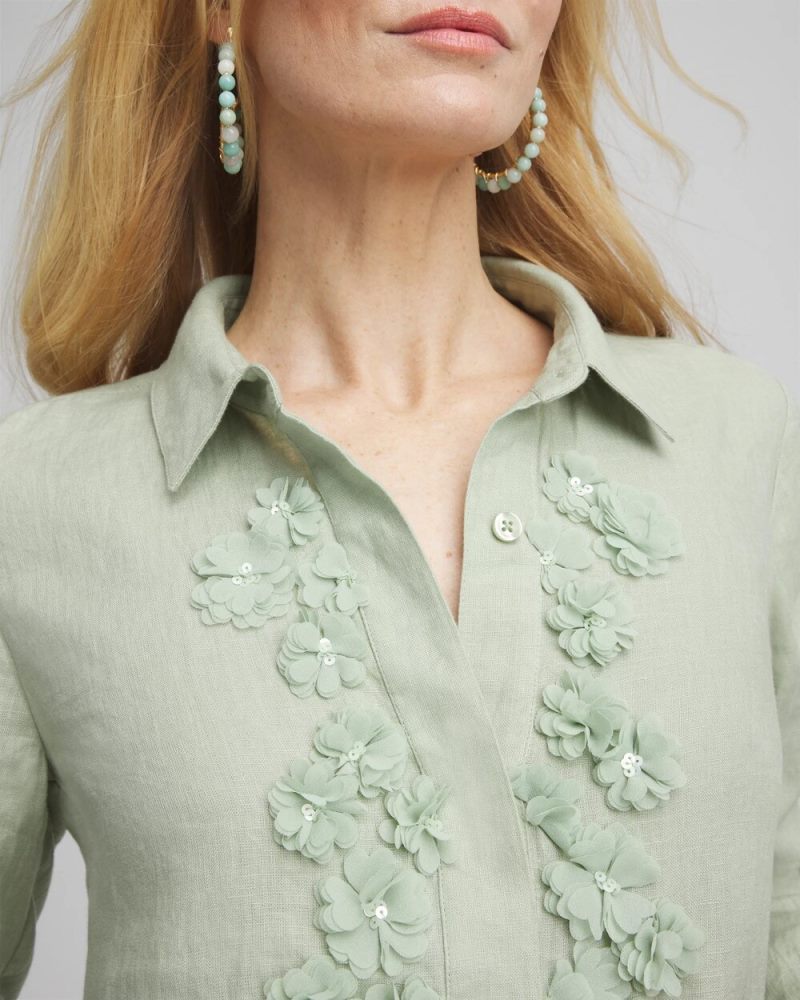 Chicos Floral Cutout 3D Linen Shirt - MOROCCAN MINT