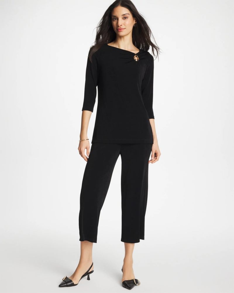 Chicos Travelers™ Hardware 3/4 Sleeve Tunic - TRAVELERS BLACK