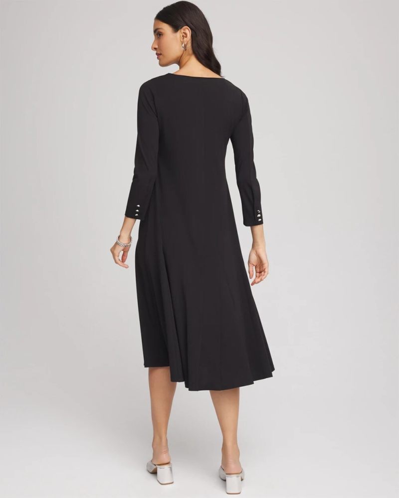 Chicos Ponte A-line Midi Dress - BLACK
