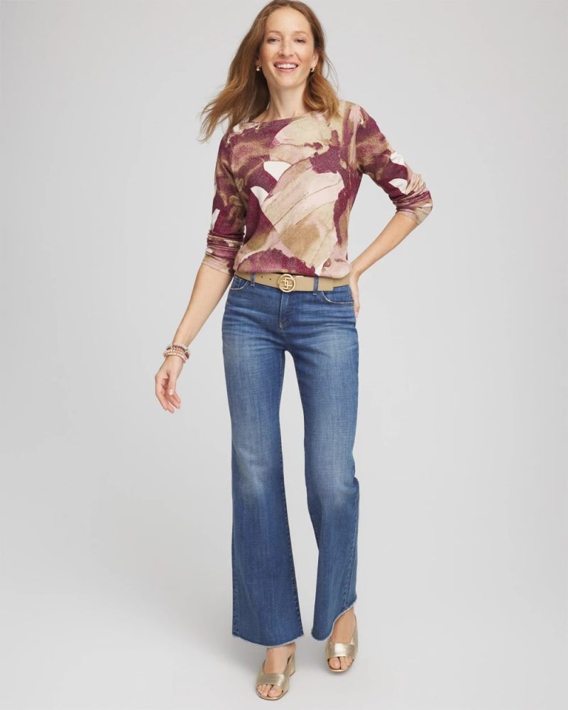 Chicos Ella Ocean Glitz Boatneck Sweater - PURPLE ROYALE