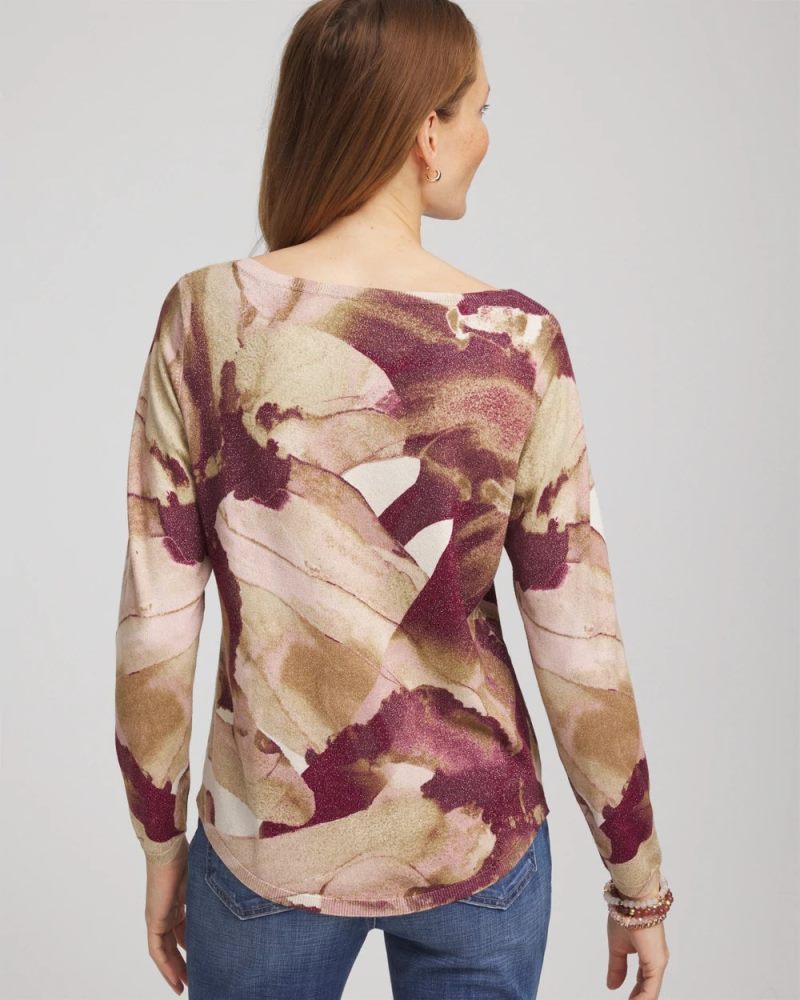 Chicos Ella Ocean Glitz Boatneck Sweater - PURPLE ROYALE