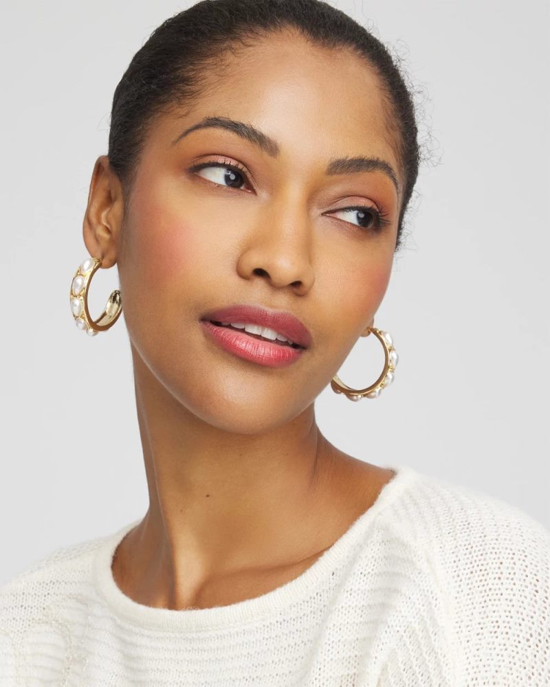 Chicos No Droop® Faux Pearl Hoop Earrings - PEARL