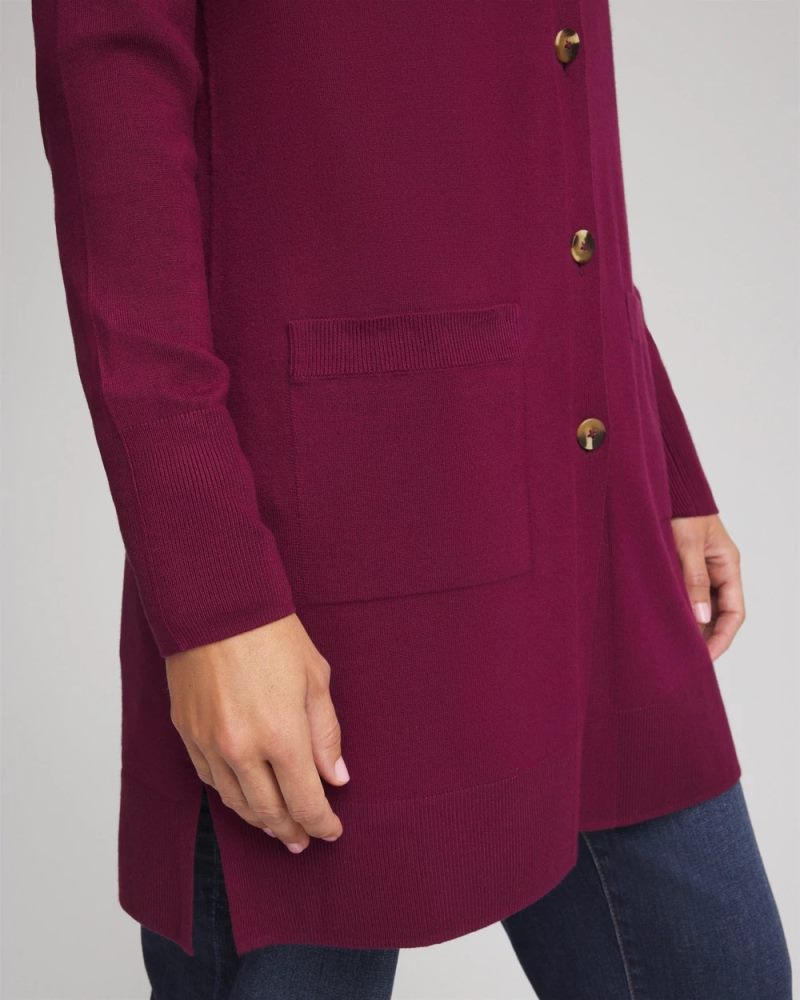 Chicos Ella Pocketed Cardigan Sweater - DEEP CHIANTI