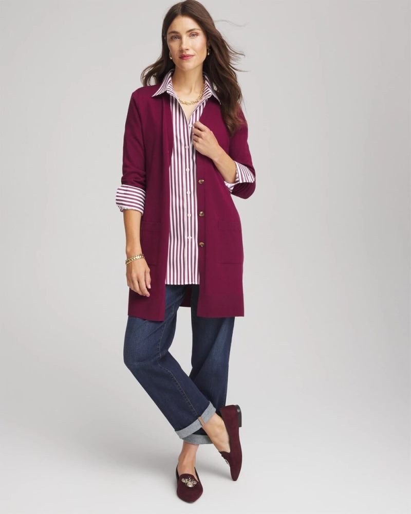 Chicos Ella Pocketed Cardigan Sweater - DEEP CHIANTI