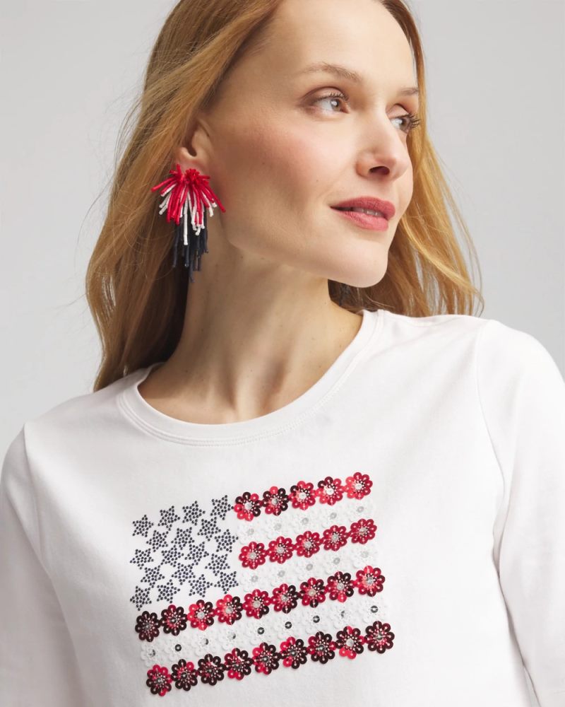 Chicos Flag Embellished Knit Tee - ALABASTER