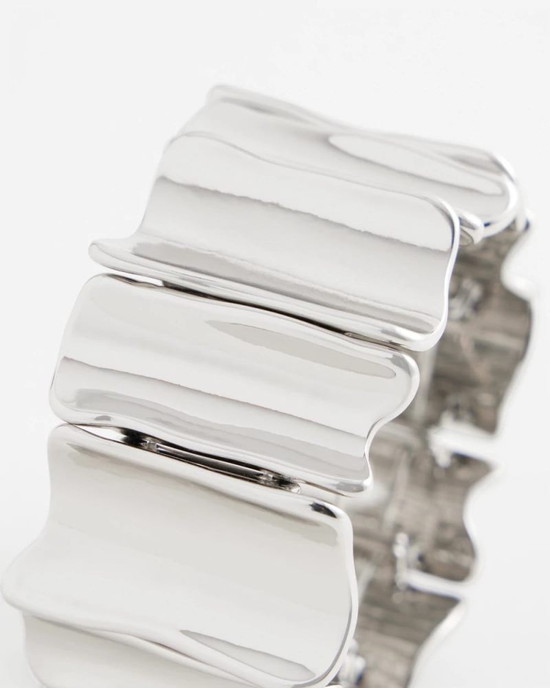 Chicos Silvertone Wave Stretch Cuff Bracelet - SILVER
