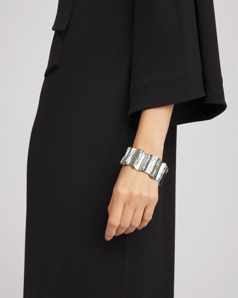 Chicos Silvertone Wave Stretch Cuff Bracelet - SILVER