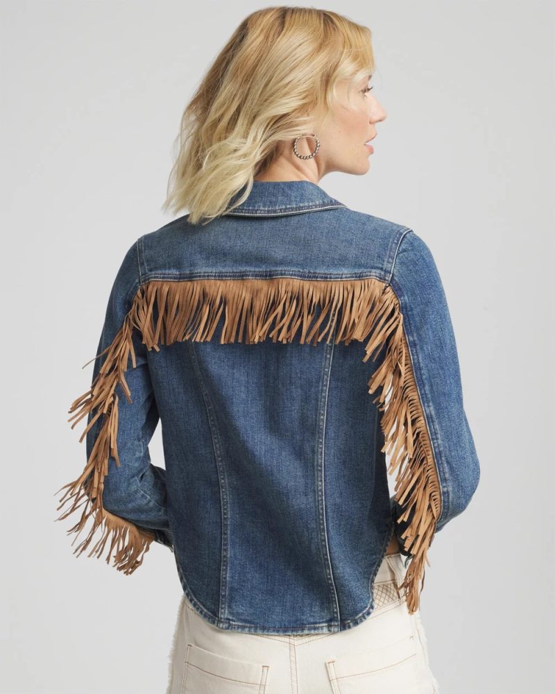 Chicos Cropped-Fit Fringe Denim Jacket - TOLEDO INDIGO