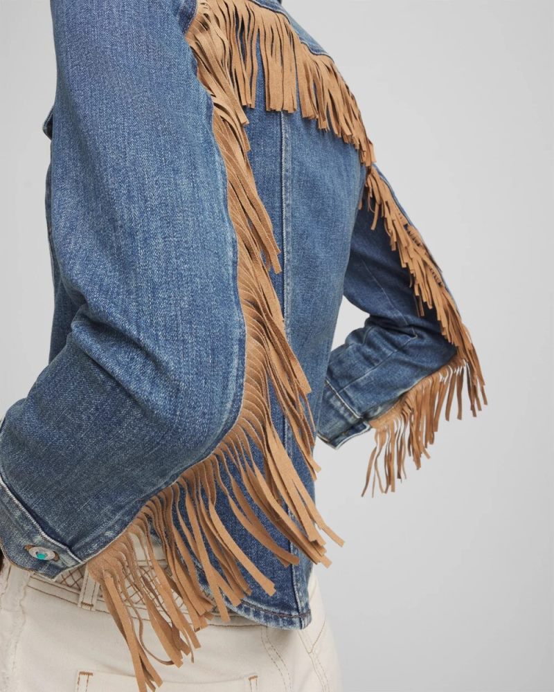 Chicos Cropped-Fit Fringe Denim Jacket - TOLEDO INDIGO