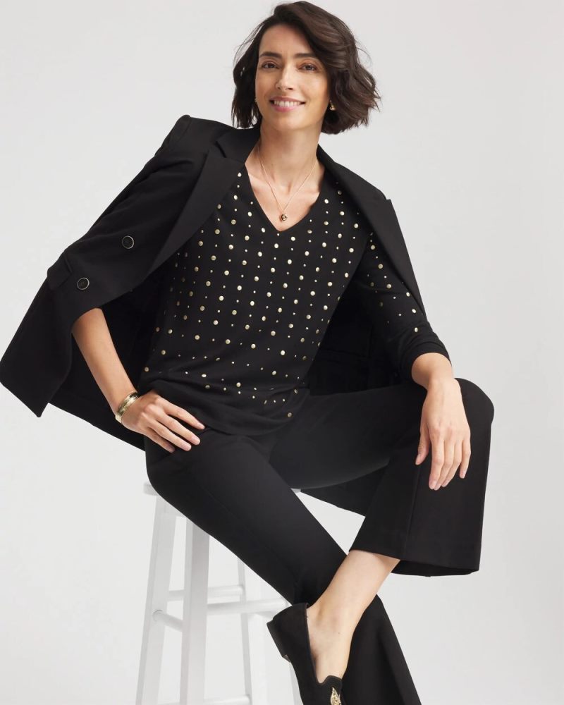 Chicos Ella Embellished Pullover Sweater - BLACK