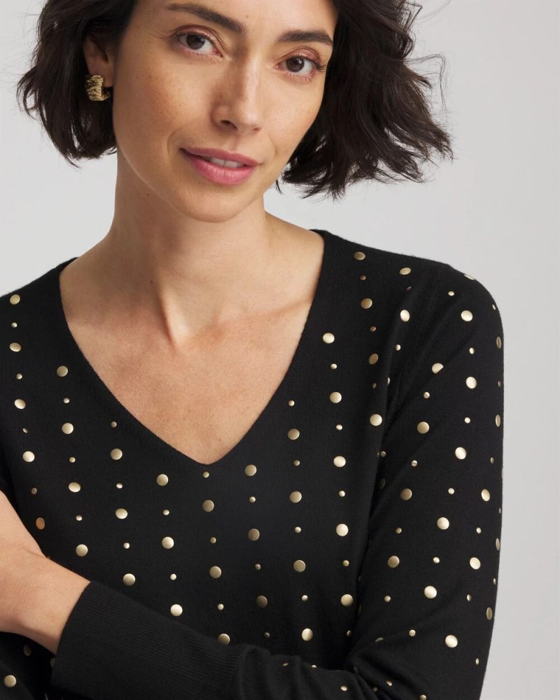 Chicos Ella Embellished Pullover Sweater - BLACK