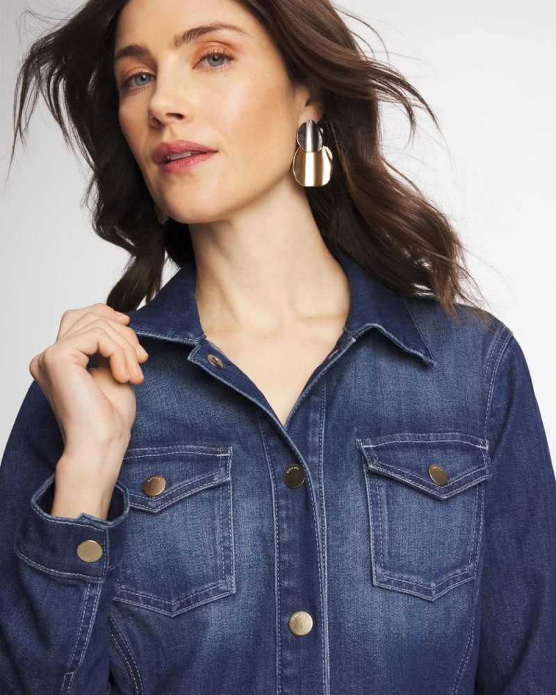 Chicos Button Down Denim Topper - ROME INDIGO