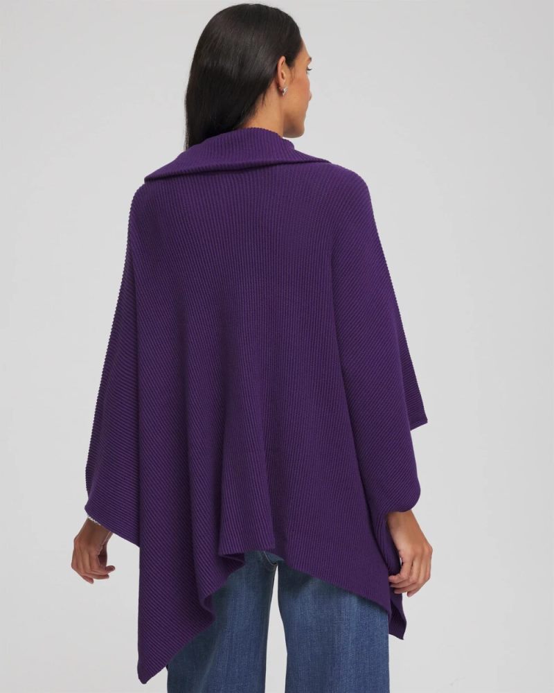 Chicos Rhinestone Zip-Collar Sweater Poncho - PURPLE ELIXIR