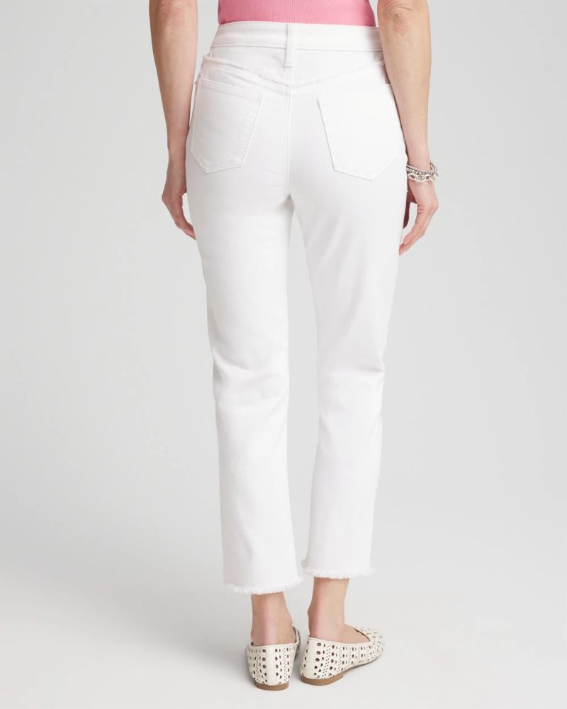 Chicos Girlfriend Frayed Cropped No Stain Jeans - ALABASTER