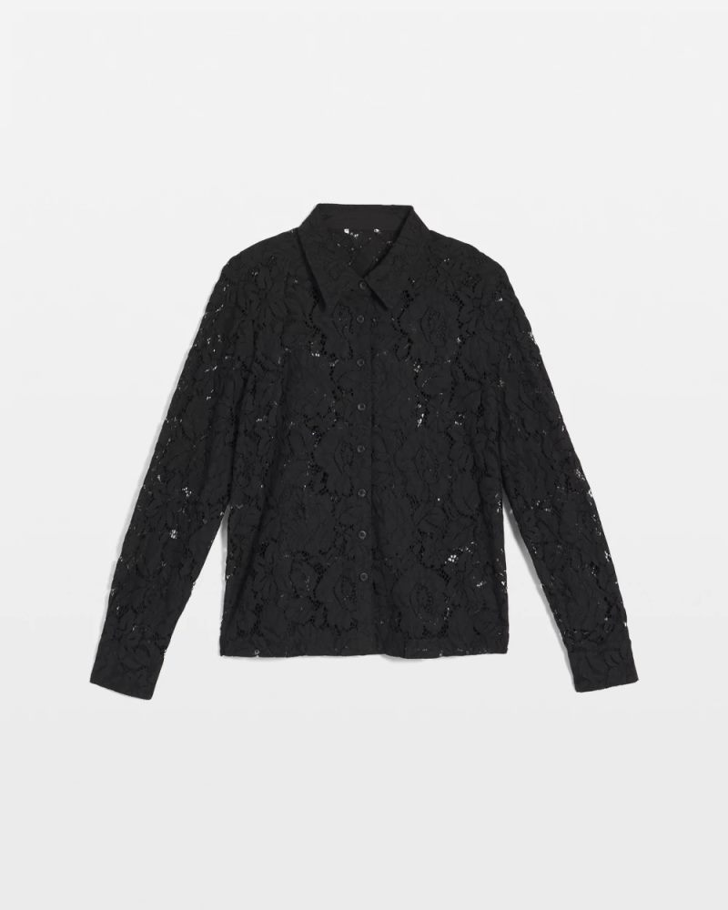 Chicos Classic-Fit Collared Lace Shirt - BLACK