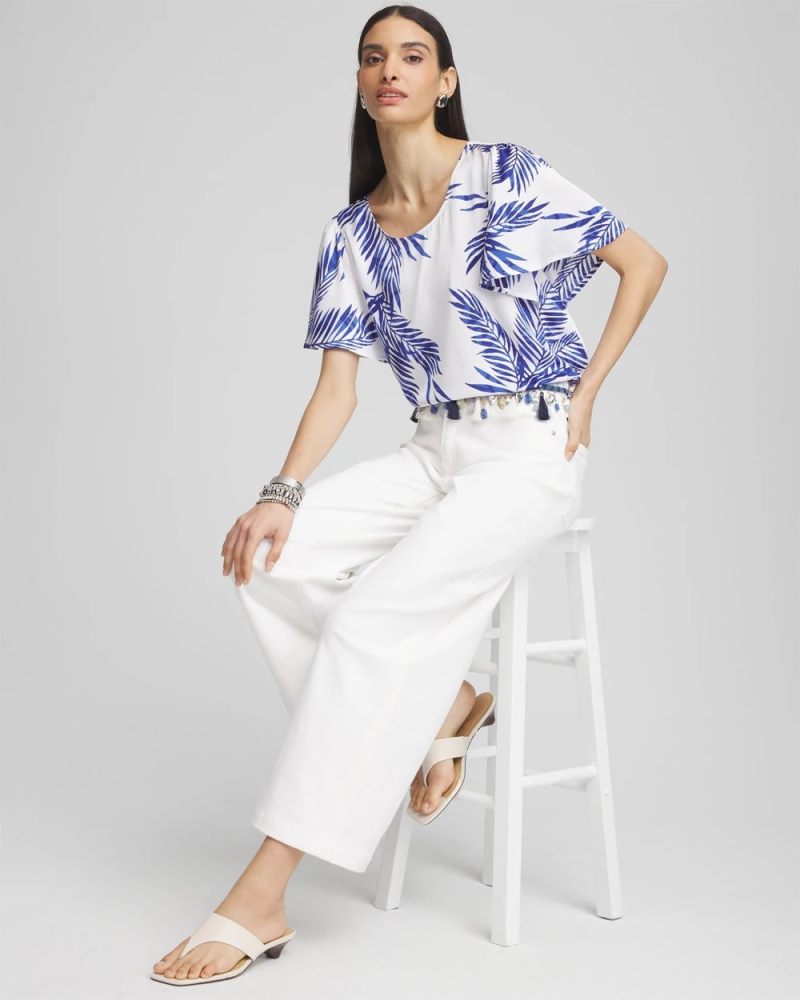 Chicos Flutter Sleeve Satin Top - BLUE CASA