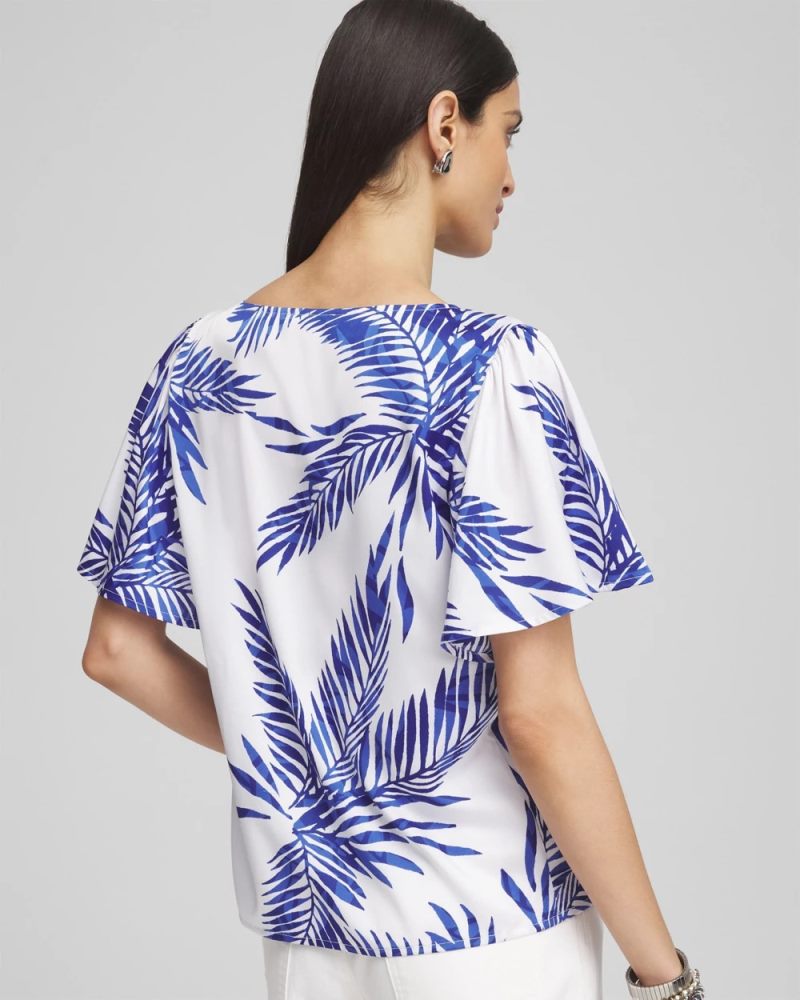Chicos Flutter Sleeve Satin Top - BLUE CASA